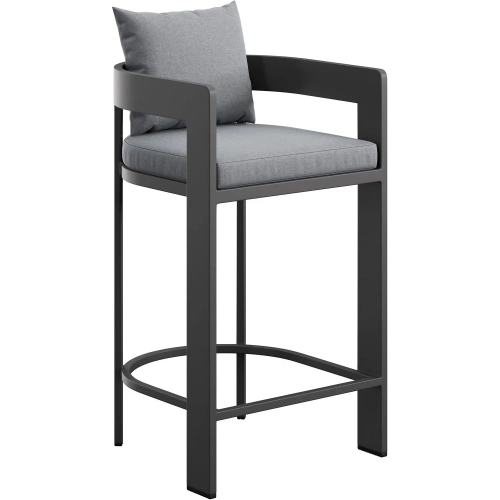 Tahoe Outdoor Bar Stool Chair in Aluminum & Gray Fabric