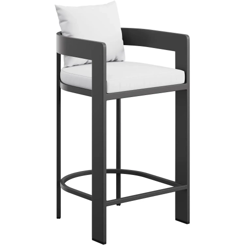 Tahoe Outdoor Bar Stool Chair in Aluminum & White Fabric