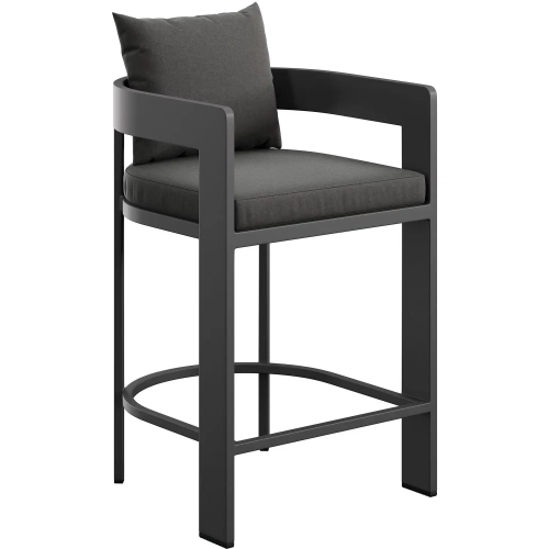 Tahoe Outdoor Counter Stool in Aluminum & Charcoal Gray Fabric