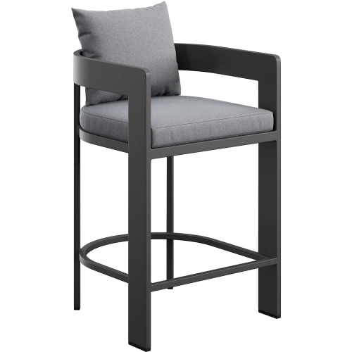 Tahoe Outdoor Counter Stool in Aluminum & Gray Fabric