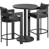 Tahoe 3 Piece Outdoor Round Bar Set in Aluminum & Charcoal Gray Fabric