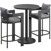 Tahoe 3 Piece Outdoor Round Bar Set in Aluminum & Gray Fabric