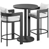Tahoe 3 Piece Outdoor Round Bar Set in Aluminum & White Fabric