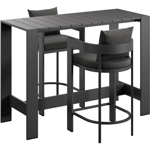 Tahoe 3 Piece Outdoor Bar Set in Aluminum & Charcoal Gray Fabric
