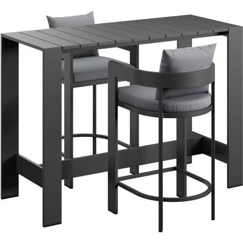 Tahoe 3 Piece Outdoor Bar Set in Aluminum & Gray Fabric