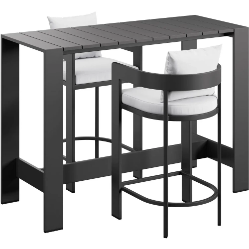 Tahoe 3 Piece Outdoor Bar Set in Aluminum & White Fabric