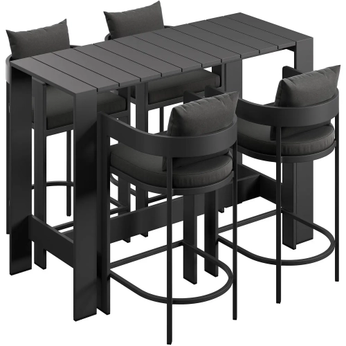 Tahoe 5 Piece Outdoor Bar Set in Aluminum & Charcoal Gray Fabric