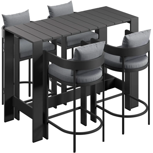Tahoe 5 Piece Outdoor Bar Set in Aluminum & Gray Fabric