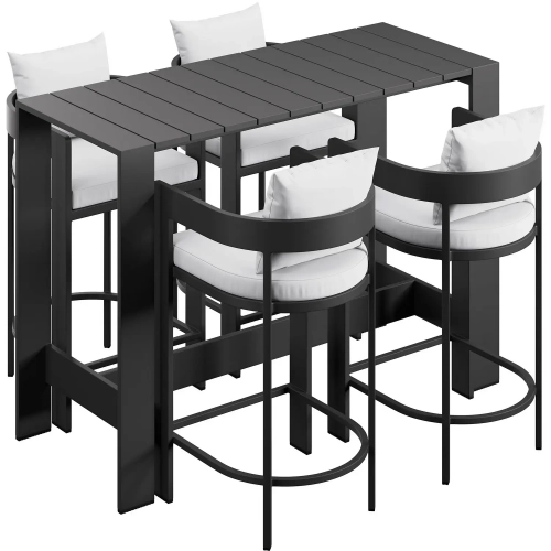 Tahoe 5 Piece Outdoor Bar Set in Aluminum & White Fabric