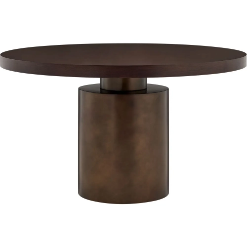 Annette 54" Round Pedestal Dining Table in Dark Walnut Finish & Burnished Brass