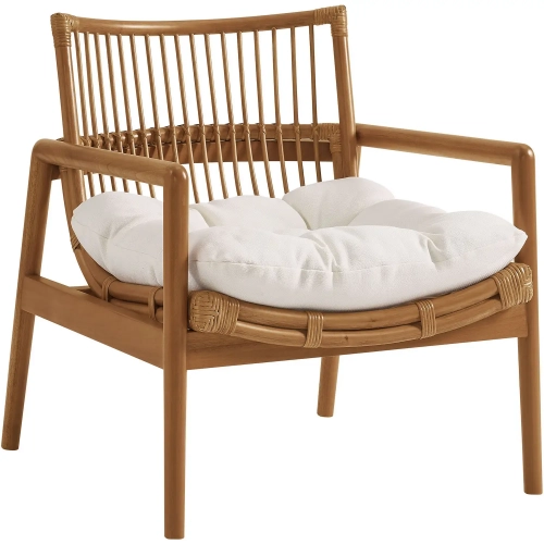 Tula Accent Lounge Chair in Brown Wood, Rattan & Neutral Fabric