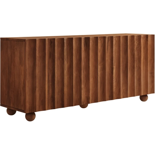 Sorren 72" Scalloped 4 Door Sideboard in Walnut Brown Finish Wood