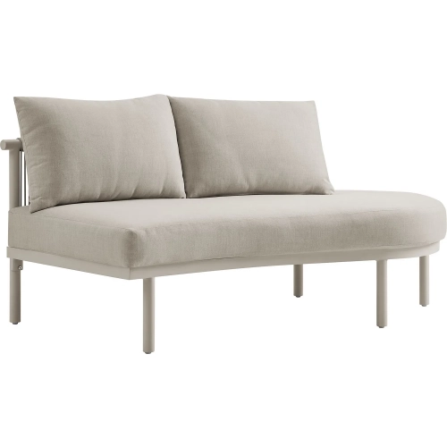 Porta Outdoor Right Arm Facing Sectional Sofa Unit in Stone Fabric & Khaki Aluminum