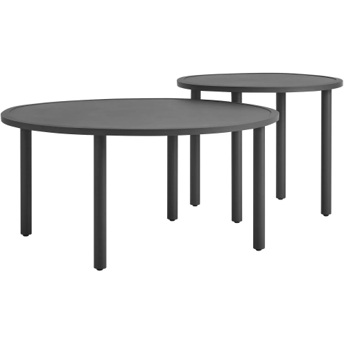 Porta 2 Piece Nesting Outdoor Coffee Table Set in Charcoal Gray Aluminum