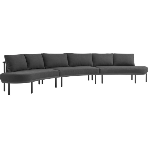 Porta 3 Piece Outdoor Modular Sectional Sofa in Gray Fabric & Charcoal Aluminum
