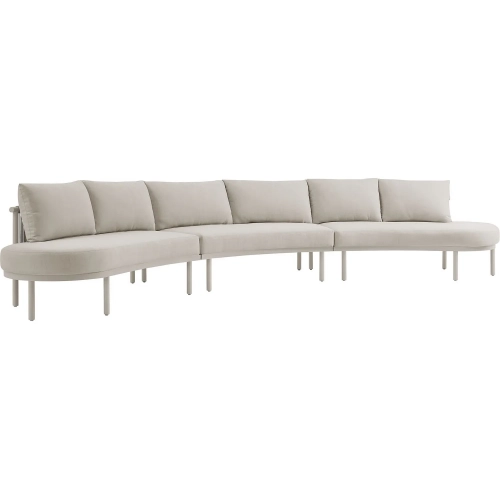 Porta 3 Piece Outdoor Modular Sectional Sofa in Stone Fabric & Khaki Aluminum