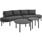 Porta 4 Piece Outdoor Modular Sectional Sofa Set in Gray Fabric & Charcoal Aluminum