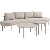 Porta 4 Piece Outdoor Modular Sectional Sofa Set in Stone Fabric & Khaki Aluminum