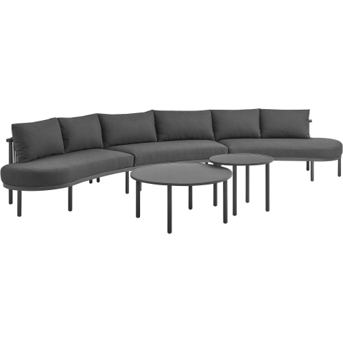 Porta 5 Piece Outdoor Modular Sectional Sofa Set in Gray Fabric & Charcoal Aluminum