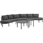 Porta 5 Piece Outdoor Modular Sectional Sofa Set in Gray Fabric & Charcoal Aluminum