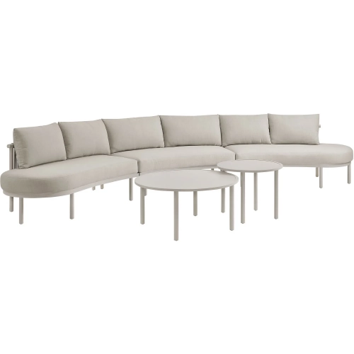 Porta 5 Piece Outdoor Modular Sectional Sofa Set in Stone Fabric & Khaki Aluminum