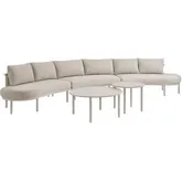 Porta 5 Piece Outdoor Modular Sectional Sofa Set in Stone Fabric & Khaki Aluminum