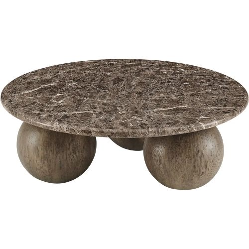 Pietra Indoor Outdoor Round Coffee Table in Faux Dark Gray Marble & Faux Wood