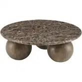 Pietra Indoor Outdoor Round Coffee Table in Faux Dark Gray Marble & Faux Wood