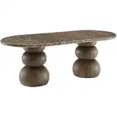 Pietra Indoor Outdoor Oval Dining Table in Faux Dark Gray Marble & Faux Wood