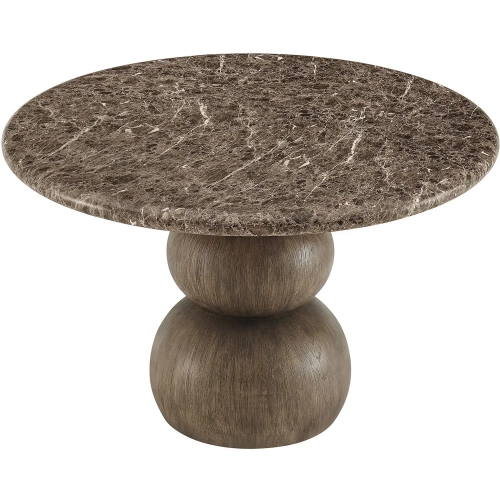 Pietra Indoor Outdoor Round Dining Table in Faux Dark Gray Marble & Faux Wood