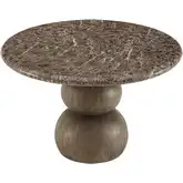 Pietra Indoor Outdoor Round Dining Table in Faux Dark Gray Marble & Faux Wood