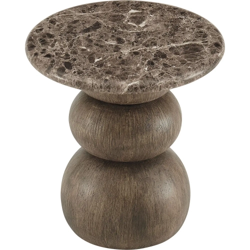 Pietra Indoor Outdoor Round Side Table in Faux Dark Gray Marble & Faux Wood