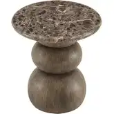 Pietra Indoor Outdoor Round Side Table in Faux Dark Gray Marble & Faux Wood