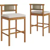 Eleni Outdoor Bar Stool in Natural Teak, Rope & Sail Color Fabric (Set of 2)
