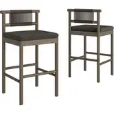 Eleni Outdoor Bar Stool in Weathered Gray Teak, Rope & Flint Gray Fabric (Set of 2)