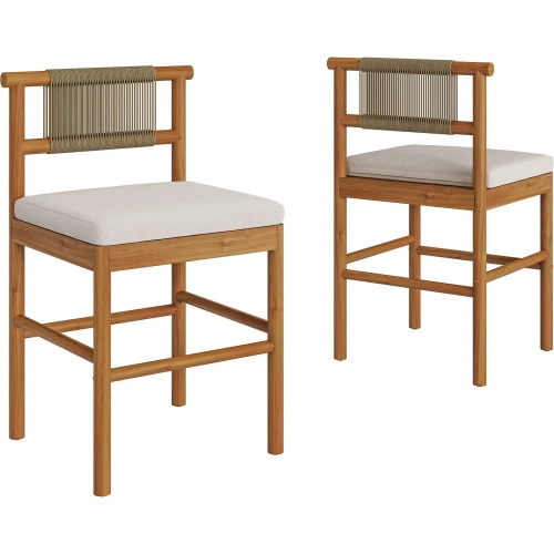 Eleni Outdoor Counter Stool in Natural Teak, Rope & Sail Color Fabric (Set of 2)