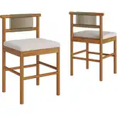 Eleni Outdoor Counter Stool in Natural Teak, Rope & Sail Color Fabric (Set of 2)
