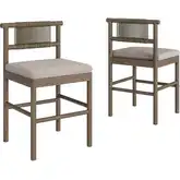 Eleni Outdoor Counter Stool in Weathered Gray Teak, Rope & Pebble Gray Fabric (Set of 2)