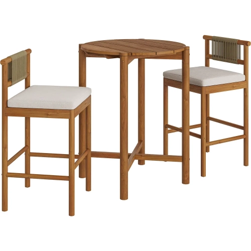 Eleni 3 Piece Outdoor Bar Set in Natural Teak, Rope & Sail Color Fabric