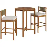 Eleni 3 Piece Outdoor Bar Set in Natural Teak, Rope & Sail Color Fabric
