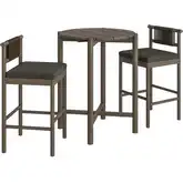 Eleni 3 Piece Outdoor Bar Set in Weathered Gray Teak, Rope & Flint Gray Fabric