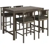Eleni 5 Piece Outdoor Bar Set in Weathered Gray Teak, Rope & Flint Gray Fabric