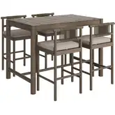 Eleni 5 Piece Outdoor Bar Set in Weathered Gray Teak, Rope & Pebble Gray Fabric