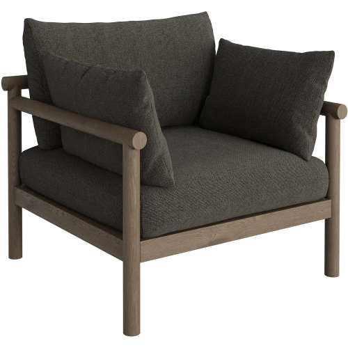 Eleni Outdoor Accent Arm Chair in Weathered Gray Teak & Gray Fabric