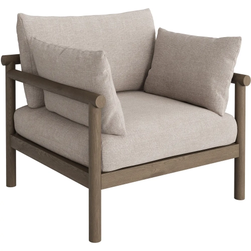 Eleni Outdoor Accent Arm Chair in Weathered Gray Teak & Pebble Fabric