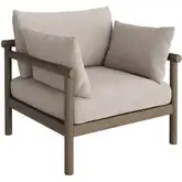 Eleni Outdoor Accent Arm Chair in Weathered Gray Teak & Pebble Fabric