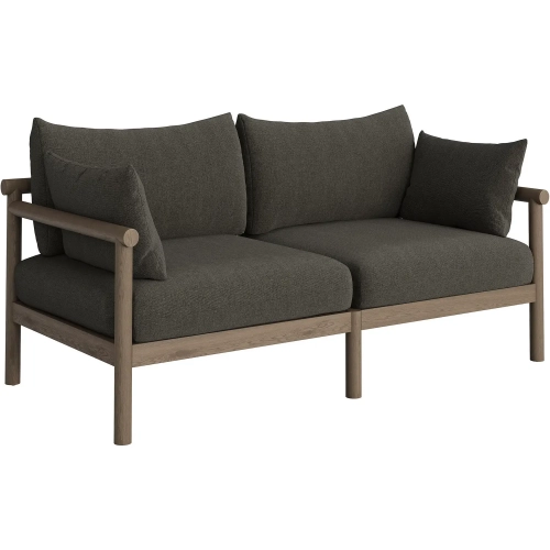 Eleni Outdoor Loveseat in Weathered Gray Teak & Gray Fabric