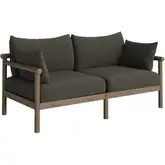 Eleni Outdoor Loveseat in Weathered Gray Teak & Gray Fabric