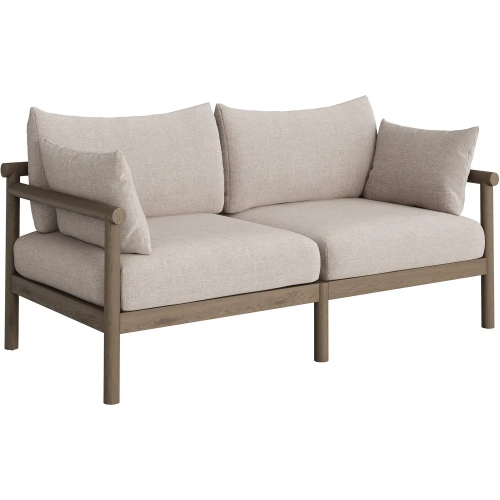 Eleni Outdoor Loveseat in Weathered Gray Teak & Pebble Fabric
