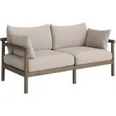 Eleni Outdoor Loveseat in Weathered Gray Teak & Pebble Fabric